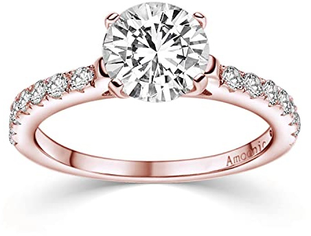 Verlobungsring Rosegold Damen mit Stein (15 Zirkonia Steine), Antragsring | mit Etui Gravur Ich liebe Dich, Silber 925 hochwertig vergoldet, Heiratsantrag Rose Rosegold Ring Verlobung Geschenk