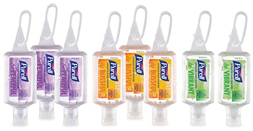 Purell Advanced Hand Sanitizer Gel Infused with Essential Oils, Scented Variety Pack, 1 fl oz Travel Size Flip Cap Bottles with JELLY WRAP Carrier (Pack of 8), 3900-09-ECME17