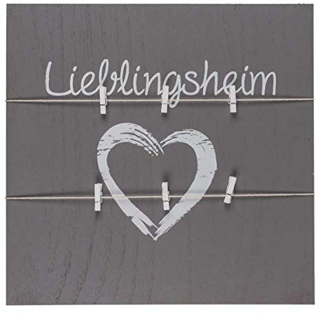 OOTB graues Holz-Board Lieblingsheim 220044 Ca.40x40cm mit 2 Bänder & 6 Klammern