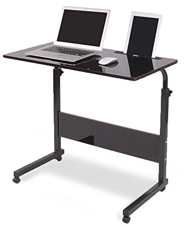 sogesfurniture höhenverstellbar Laptoptisch Computertisch mit Tablet Steckplatz, 80 * 40cm PC Tisch Sofatisch Pflegetisch Beistelltisch mit Rollen, Schwarz 05#3-80BK-BH