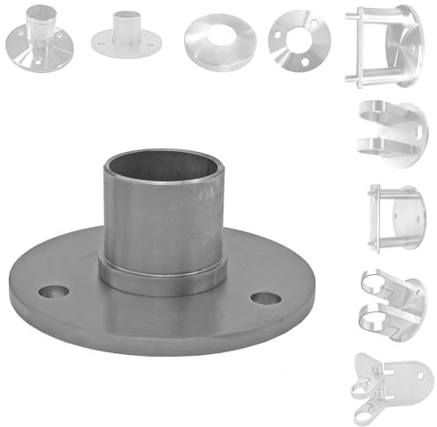 BASIT Bodenanker Edelstahl Bodenflansch für Geländerpfosten Ø42,4x2mm PT30 | Rohrflansch zur stabilen Befestigung von Edelstahlrohr & Rundrohr-Pfosten am Boden aus V2A geschl. K240 Pfostenträger wählbar