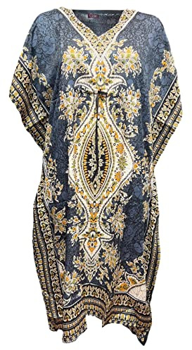Caftán de moda étnica largo estilo oriental caftán de poliéster boubou vestido de verano africano caftán djellaba para mujer, ropa de playa bohemia caftán de gran tamaño (gris, talla única), gris