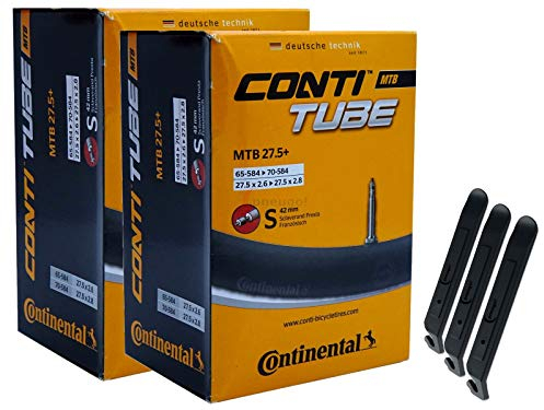 pneugo! Set 2 x Continental Fahrradschlauch 27.5 Zoll 65-70/584 S42 MTB 27,5 Plus + 3 Reifenheber
