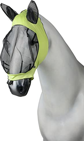 Horze Pferde Fliegenmaske mit Ohren, Stretch Fliegenhaube für Pferd und Pony, Grün, P