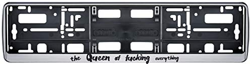 Auto Kennzeichenhalter in der Farbe Silber/Schwarz Nummernschildhalterung Auto, Nummernschildhalter lustige Sprüche Zitate Queen Fucking 2 Stück
