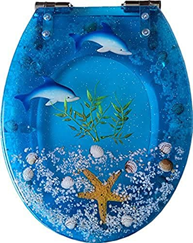 ROUOHUD Sedile WC, Copriwater Tavoletta WC, coprisedile Allungato in Resina Stile Oceano con Cerniere cromate a Chiusura silenziosa, per Tipo U/V/O(Color:B)