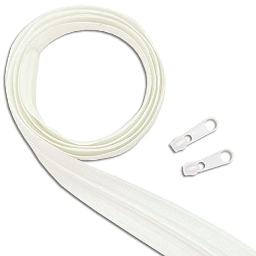 Wohnkult Reißverschluss-Set: 10 m Endlos-Reißverschluss | 3 mm Spirale | + 20 Zipper | Meterware | 25 Auswahl Nähen Reparatur (101 | Weiß)