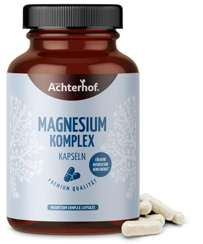 Magnesium Komplex 180 Kapseln | hochdosiert | 219 mg reines Magnesium pro Tagesdosis | hohe Bioverfügbarkeit | vegan | vom Achterhof