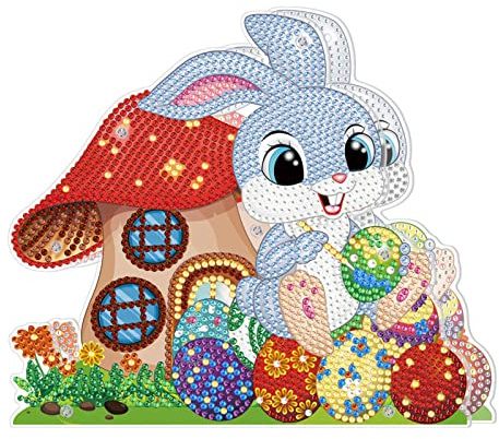 RAILONCH 5D DIY Diamond Painting, Ostern deko Ornamente Set mit LED Licht Diamant Malerei Bilder, Hase Ostereier, Strass Kristall Dekoration Handwerk Geschenk (#1)