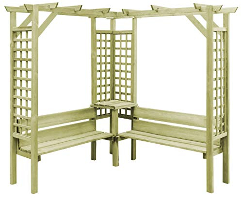 Tidyard Eckpergola mit Bank Gartenpergola Holzbogen Sitzbank Blumenbogen Garten Rankhilfe Kiefernholz Imprägniert