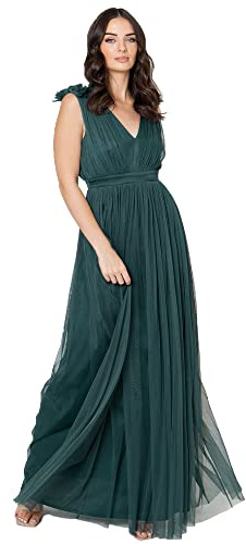 Maya Deluxe Women's Ladies Maxi Dress with Ruffle V Neck Sleeveless High Empire Waist Long for Prom Guest Wedding Bridesmaid