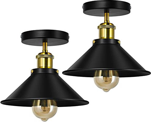 Licperron Vintage Ceiling Lights for Living Room Black Metal Industrial Ceiling Light Fixture E27 for Kitchen Bedroom, 2 Pack