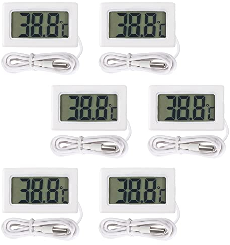 AITRIP 6 Pcs Digital LCD Thermometer Temperature Monitor with External Probe for Fridge Freezer Refrigerator Aquarium (White)