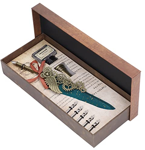 Caneta de pena, conjunto de ponta retrô de aço inoxidável gravado englês estilo europeu conjunto de caneta de pena de caligrafia italiana para caligrafia gótica