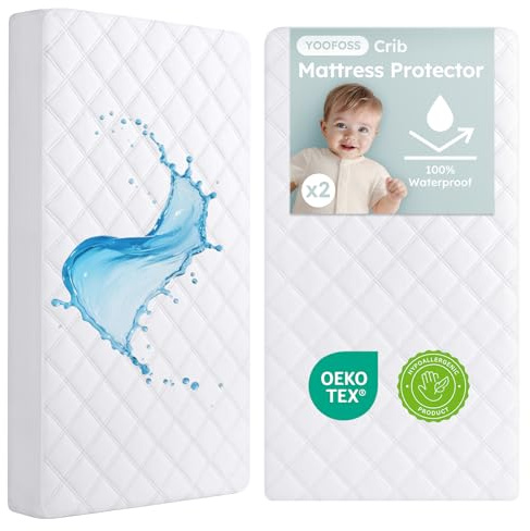 Yoofoss Waterproof Crib Mattress Protector 2 Pack, Quilted Crib Mattress Pad Cover Ultra Soft and Breathable, Machine Washable Toddler Mattress Protector for Standard Baby Crib Size 52''x28''