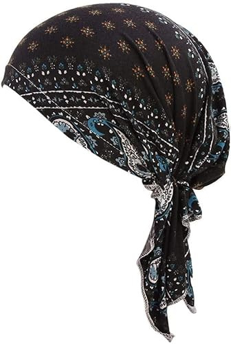 Mössa för cellgiftsbehandling för kvinnor, scarf, mjuk turban, keps, blommig huvudsjal, bomullstyg, huvudbonad, alopeci-bandana, huvudskydd, Svart, en storlek