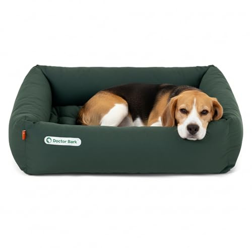 Doctor Bark Ortopedisk hundbädd, tvättbar upp till 95 °C, luktfri och hygienisk, gosig hundkorg för medelstora hundar (M – 80 x 70 cm, grön)