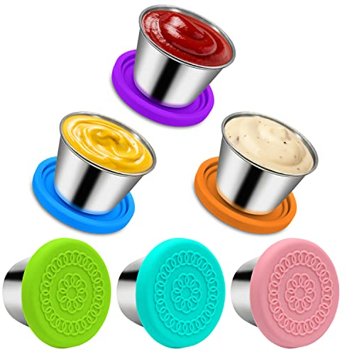 Contenitori per Alimenti, 6x70ml Contenitore Cibo con Silicone Coperchio, Acciaio Inossidabile Conservazione Cibi Set per Condimenti, Insalata, Salse, Riutilizzabili Mini Lunchbox Scatole Bento