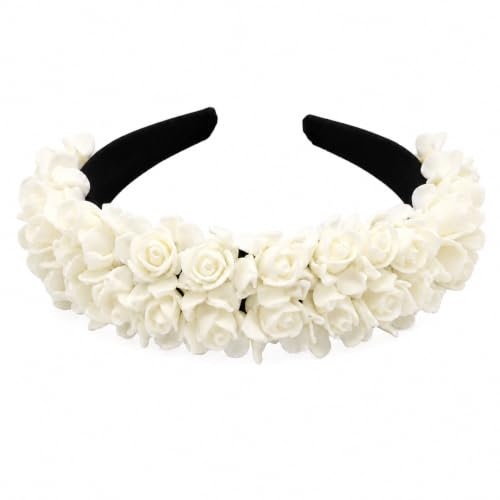 Blumen Haarreif BIANCA – Damen Haarschmuck mit 22 weißen Formschaum-Blüten – für Hochzeit, JGA, Festival, Oktoberfest, Sommerfest, Geburtstag & Party (BIANCA weiß)