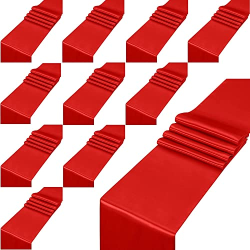 KAHEIGN 12Pcs Satin-Tischläufer Set, 30cm x 275cm Rechteckig Tischdecken Rot Einfarbig, Weicher Samt für Party Hochzeit Geburtstagsfeier Tischdekoration