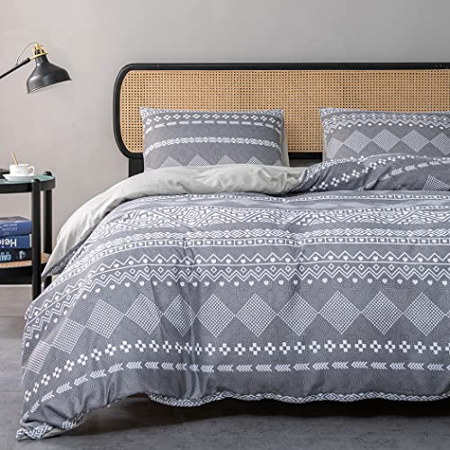Lekesky Bettwäsche 200x220 3teilig + 2 Kissen 80x80, Boho Dunkelgrau Linien | 1 Bettbezug 200x220, 2 Kissenbezüge 80x80 mit Reißverschluss, Bedding mit Reißverschluss, Mikrofaser Maschinenwaschbar