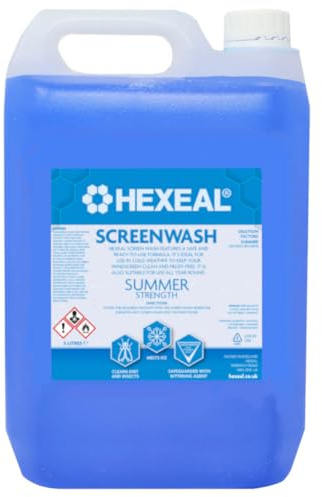 Hexeal 5L Screenwash - Summer Strength & Ready To Use | Windscreen Wiper Fluid for Summer Protection. Improves vision, reduces frost & buildup of dirt