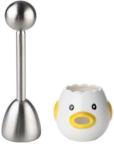 Egg Topper Separator Set of 2 Include 1 Stainles Steel Eggshell Opener and 1 Ceramic Egg Strainer (Egg Opener Separator)