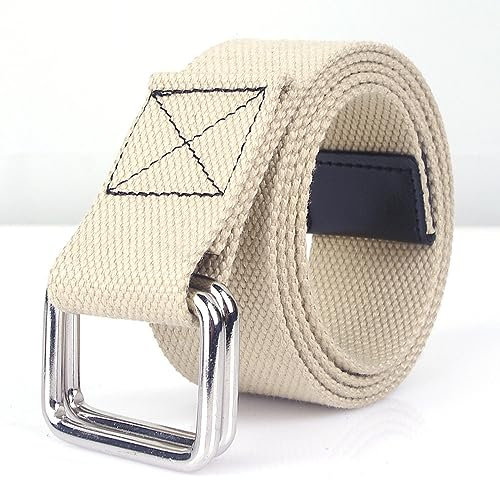 MeiLiSis Gürtel Mit Doppel-D-Ring-Schnalle – Khakifarbener Canvas-Freizeitgürtel Für Männer Und Frauen, Quadratische Doppelring-Schnalle, Street-Hip-Hop-Stil, Gurtband, Jeans-Bundgürtel, Khaki, 150