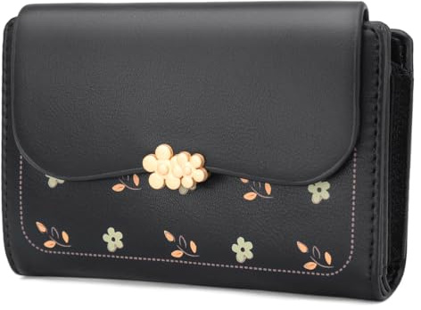 REETEE Geldbörse Klein Damen PU Leder Geldbeutel Damen Klein und im Kurzformat Portemonnaie Viele Fächer, Portmonee mit 10 Kartenfächer und Zipper Münzfach Brieftasche (schwarz)