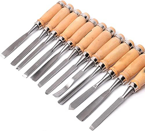 Samnuerly Professionelles Holzschnitzmeißel-Set, 12-teiliges Drechselbank-Werkzeug und Zubehör, Hochgeschwindigkeitsstahl-Scharfklingen-Stechbeitel-Set für Kunstanfänger-Drehwerkzeuge