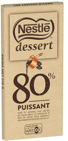 Nestlé Dessert - Chocolat Noir 80% Pur Beurre de Cacao - Tablette de 170g | Tablette de Chocolat Noir Intense - Fonte Homogène - Texture riche pour Desserts de Caractère - Chocolat Pâtissier Bio