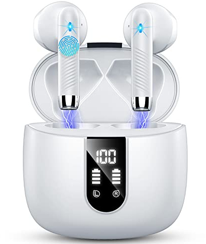 Cuffie Bluetooth, 2024 Auricolari Bluetooth 5.3 Stereo Cuffie Wireless In Ear con 4 ENC Mic, Cuffie Senza Fili Cancellazione Rumore Cuffiette Bluetooth Sport 48Ore LED Display IP7 Impermeabili Earbuds