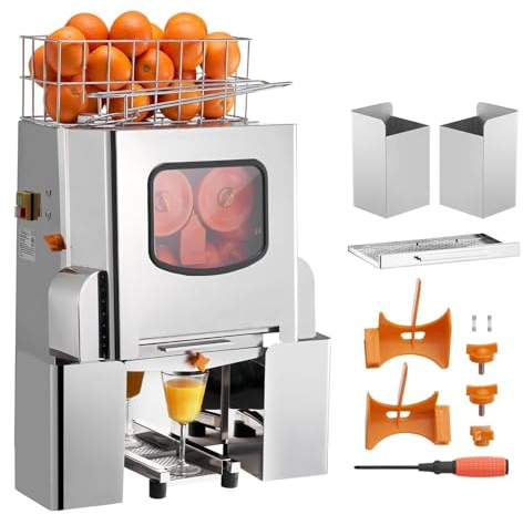 XINGLUOY Commercial Orange Juicer Machine 120W Automatic Juice Extractor Stainless Steel Squeezer 20 Oranges/Minute Pull-Out Filter Box Cover 2 Peel Collecting Buckets