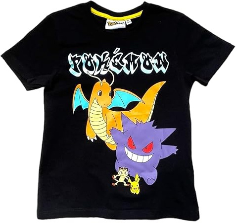 Camiseta Pokeball Pokemon - Pikachu Gengar - Camiseta Niño - Camisa Junior - Ropa Infantil y Juvenil - Gadgets Pokemon (FR/ES, Edad, 10 años, Regular, Negro)