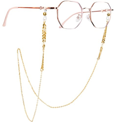 JIAODIREN Women's Sunglasses Chain - Beaded, Fashion, Golden Leaves