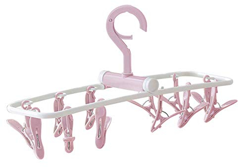 Generico Portasciugamano Portasciugamani Pieghevole da Appendere Calzini Intimi da Balcone ruotabili Guanti in plastica Antivento per Bambini Rosa 12 mollette