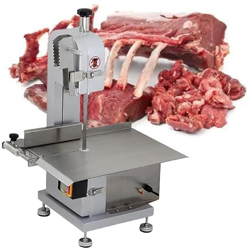 Máquina de sierra de hueso: sierra eléctrica de cinta de carne de 850 W para uso comercial, cortador de carne congelada y máquina de aserrado de costilla/carne de res con mesa de trabajo para cortar