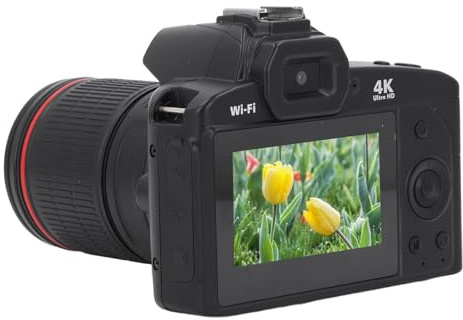 Digitalkamera für Fotografie, 4K 64MP WiFi Vlogging-Kamera für YouTube mit Gegenlichtblende, Vorder- und Rückkamera, 16-facher Digitalzoom, 4800-mAH-Akku, Blit
