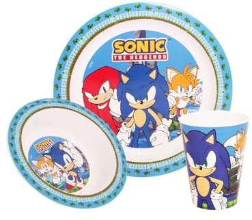 Sonic The Hedgehog Kids Plates and Bowls Sets with Cup - Durable Childrens Dinner Sets, Reusable Toddler Dinnerware Featuring Sonic Tails and Knuckles.