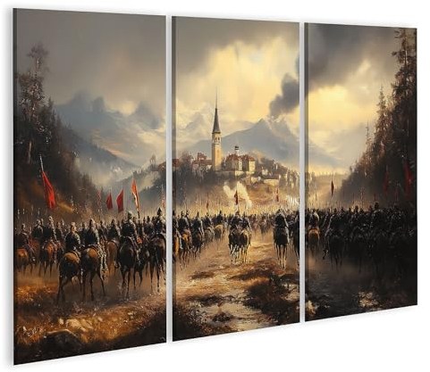 islandburner Bild auf Leinwand Ritter nähern Sich Berg-Burg im Schnee - ideal für Fantasy-Liebhaber Bilder Wandbilder Poster