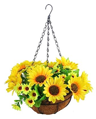 Barfeery Artificial Hanging Flowers in Basket for Patio Lawn Garden Decor, for the Decoration of Outdoors and Indoors-Yellow