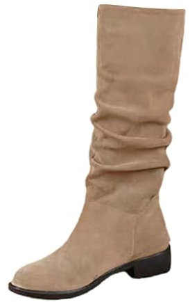 Hohe Stiefel Damen Mit Absatz - Kniehohe Stiefel Karree Schlupfstiefel Langschaft Wildleder-Stiefel Rutschfest Reitstiefel Einfarbig Elegante Damenstiefel Festlich Abendschuhe