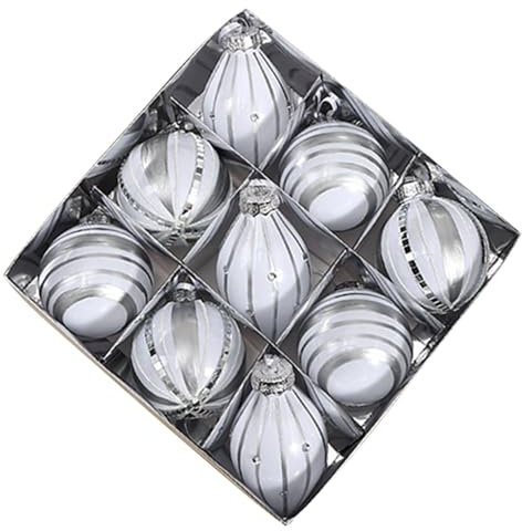 Weihnachtskugel-Ornament-Set, weiße Christbaumschmuck-Dekorationen - Weihnachtsbaumkugel Weihnachtskugel-Ornamente 9 Stück | Kugelornamente mit einzigartigem Druckdesign, große dekorative Anhänger für