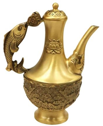 Colcolo Messing-Teekanne, Wasserkrug im chinesischen Stil, einfach zu verstauen, handwerkliche Getränkekrug, Teekessel für Schrank, Büro, Bücherregal, Fisch