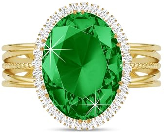 Linawe Emerald Green Chunky Gold Adjustable Rings for Women, Birthstone Fake Imitation Diamond Crystal Gemstone Cocktail Rings, Statement Rhinestone Cubic Zirconia Costume Ring