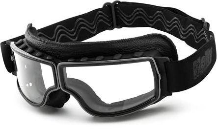 HELLY® - No.1 Bikereyes® | Motorradbrille, Vintage, Retro, Classic, Flieger, Chopper | echt Leder* | beschlagfrei, winddicht, HLT® Sicherheitsglas nach DIN EN 166 (klar/Gun-Metal [1360bg])
