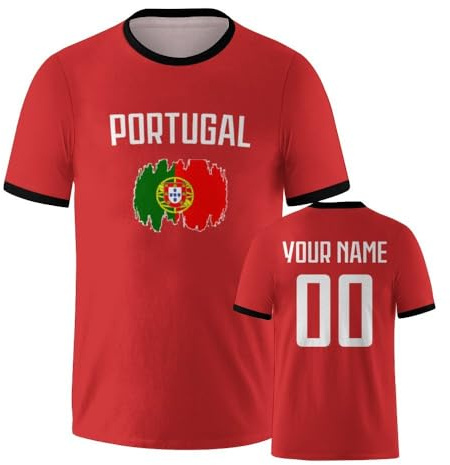 Portugal Personalisiertes Fussball Shirt 3D Druck Football Shirt mit Ihrem Namen und Nummer Hip Hop Football Shirts für Herren Damen Kinder