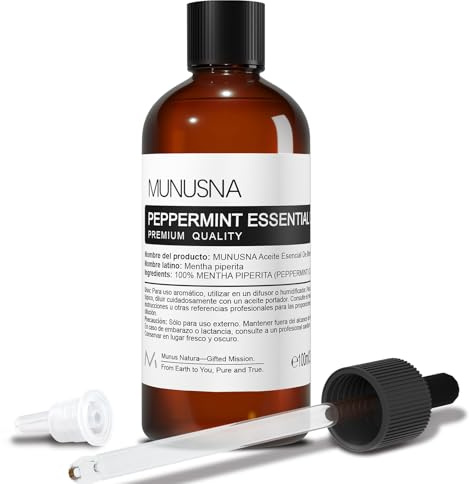 MUNUSNA Aceite Esencial Menta 100ML, Aceite de Menta para Aire Fresco | Aceites Esenciales Naturales Puros para Humidificador Difusor de Aromas, Quemador, DIY, Jabón, Velas, Masaje, Peppermint Oil
