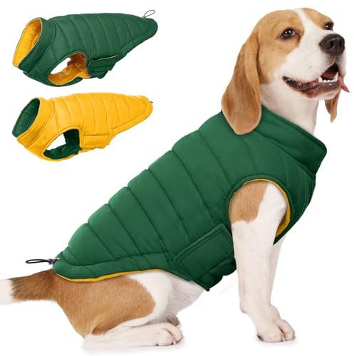 Lelepet Abrigo de invierno reversible para perro, chaqueta impermeable cálida para perros medianos y grandes, chaqueta acolchada de invierno para cachorros, chaleco para perro resistente al viento