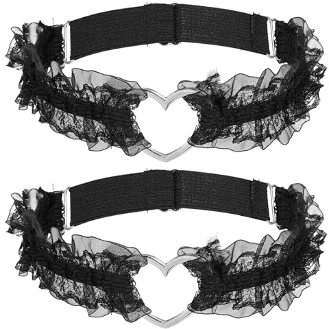 2 Pack Lace Thigh Garter Heart Leg Garter Adjustable Elastic Leg Garters Thigh Garters for Women, Black